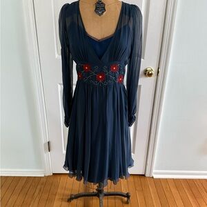 Betsey Johnson Navy Dress with Red Floral Accents